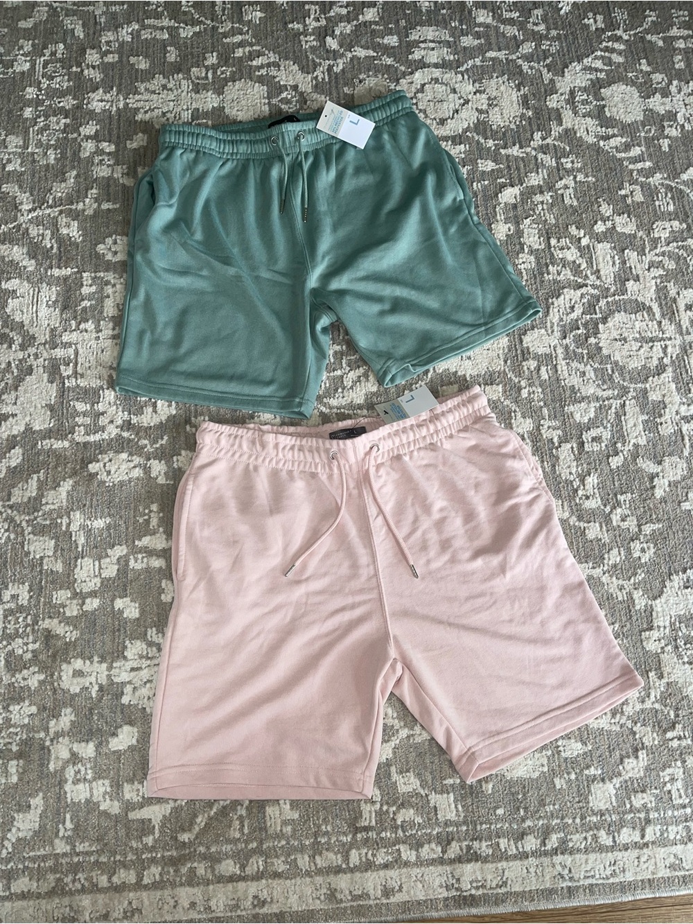 Primark Men's Athletic Shorts in Sage Green & Blush Pink